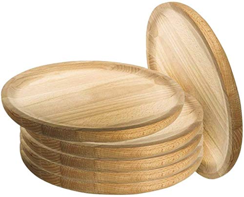 MGE - Holzteller Rund - Holzplatte - Fleischteller - Pizzateller - Schneidebrett - Kiefer - Set von 6 - Ø 30 cm
