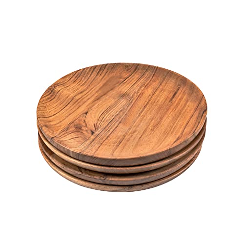 Samhita runde Holzteller aus Akazienholz, 4 Stück, einfache Reinigung und leichtes Gewicht, für Snacks und Desserts (17,8 x 17,8 x 2,5 cm)