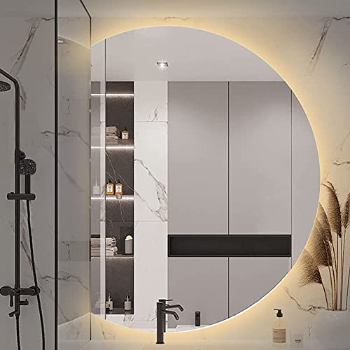 STTTBD Badezimmerspiegel Beleuchtete LED, Wandmontierter Schminkspiegel mit Hintergrundbeleuchtung, Geformter Kunst-Smart-Make-up-Spiegel, Halbrunder LED-Lichtspiegel mit Links-/Rechtsschnitt, 900mm