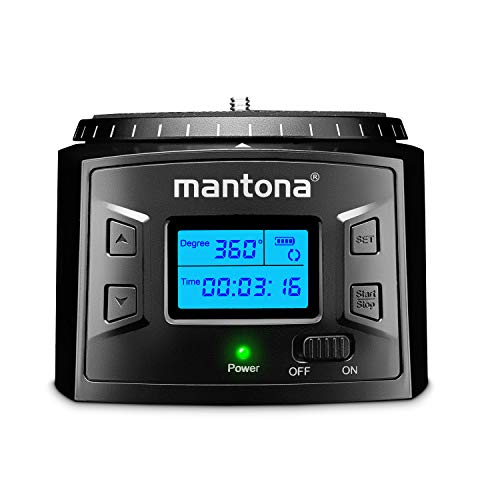Mantona Turnaround 360 Advanced 3 – elektrischer Panorama Stativkopf 360° endlos Rotation programmierbarer Schwenkkopf für Timelapse Zeitraffer und Schwenks mit Kamera Smartphone Action Cam GoPro