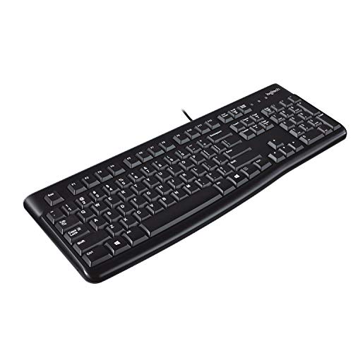 Logitech K120 Kabelgebundene Tastatur für Windows, USB-Anschluss, Leises Tippen, Robust, Spritzwassergeschützt, Einstellbare Tastaturaufsteller, Skandinavisches Layout - schwarz