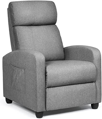 RELAX4LIFE Relaxsessel mit Liegefunktion, Fernsehsessel bis 200 kg belastbar, TV-Sessel mit Verstellbarer Rückenlehne & Fußstütze, Sessel mit Seitentasche, Liegesessel für Wohnzimmer & Büro (Grau)