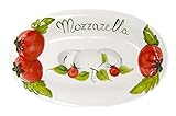 Lashuma Handgemachte Ovale Servierplatte im Tomate Mozzarella Design aus Italienischer Keramik, Servierteller 31x20 cm, 3 cm tief