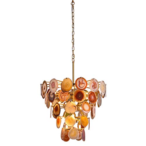 Kreativität Farbe Leuchter G9 Lichtquelle Moderner Achat Pendelleuchte Einstellbar Höhe Deckenleuchte Golden Luxus Kronleuchterlampe Für Esszimmer Schlafzimmer Wohnzimmer-Orange achatstein 60cm