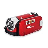 Digitaler Camcorder, 1080P 16X Full HD, hochauflösender 270 ° -Rotations-L-Camcorder, tragbare Video-DV-Kamera mit 2,7-Zoll-Display für Home Party Camping(EU-Stecker rot)