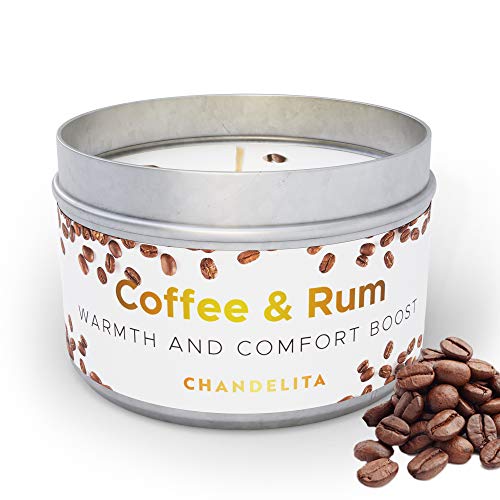 CHANDELITA Aroma Kerze aus Kaffee mit Leichtem Rumaroma zur Verbesserung Userer Kognitiven Fähigkeiten, Optimierung Unserer Aufmerksamkeit und für ein Genussvolles Wohlbefinden - Duftkerze Kaffee