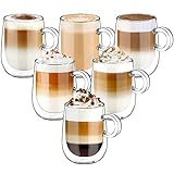 glastal Doppelwandige Latte Macchiato Gläser 6er Set 360ml Kaffeegläser Teegläser mit Henkel Borosilikatglas Kaffeetassen Glas Set Doppelwandgläser Kaffeebecher Ideal für Cappuccino,EIS,Bier