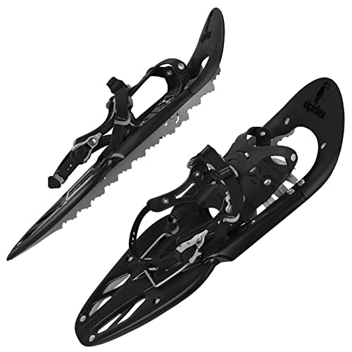 ALPIDEX Schneeschuhe 25 INCH Schuhgröße 38-45 bis 130 kg Steighilfe Tragetasche Optional Stöcke, Farbe:Black ohne Stöcke