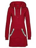 TrendiMax Damen Hoodie Kleid Herbst Langarm Sweatshirts Kapuzenpullover Streetwear Jumper Pullover Mini Kleider, Rot, XXL