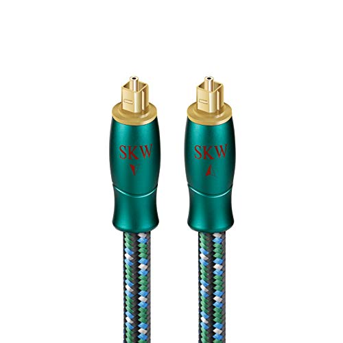 SKW Optisches Digital-Audiokabel, Heimkino-Glasfaser-Toslink-Stecker auf Stecker, vergoldetes Optisches Kabel (S/PDIF)(1.5M, Grün)