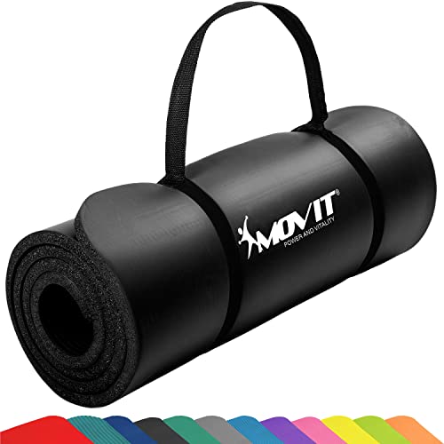 MOVIT Gymnastikmatte, hautfreundlich und phthalatfrei, in 3 Größen und 12 Farben - Auswahl: 183cm x 60cm x 1,0cm in schwarz