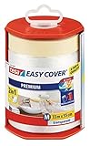 tesa Easy Cover Premium Abdeckfolie für Malerarbeiten - 2 in1 Malerfolie zum Abdecken und Kreppband zum Abkleben - Nachfüllbar, mit Abroller - 33 m x 55 cm