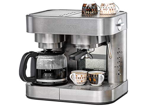 ROMMELSBACHER Kaffee/Espresso Center EKS 3010 - Filterkaffeemaschine, Glaskanne, Siebträger, Filtereinsatz für 1 bzw. 2 Tassen, Düse für Milchschaum/Heißwasser, programmierbare Tassenfüllmenge
