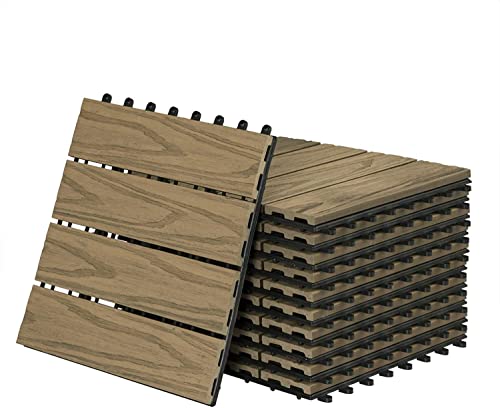 Laneetal WPC Fliesen Klickfliese 3D Holzstruktur, 22er Set Garten Balkon Bodenbelag Terrassenfliesen Klickfliesen Zuschneidbar mit Stecksystem, Kinderleicht zu verlegen (22 Stück, Hellgrau)