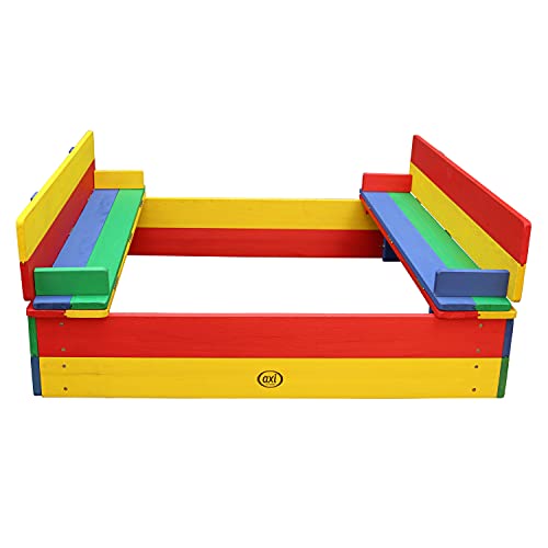AXI Sandkasten Ella aus Holz mit Deckel | Sand Kasten mit Sitzbank & Abdeckung für Kinder in bunten Farben | 100 x 95 cm