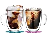 BOQO Tassen mit Henkel, Doppelwandige Kaffeetassen aus Gläser,Trinkgläser set,Wassergläser,Gläsersets,350ml Set von 2