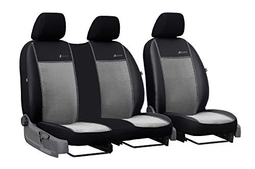 Auto Sitzbezüge hellgrau Exclusive Vordersitze 3 Sitzer geeignet für Opel Vivaro A 2001-2014 Schonbezüge Kunstleder mit Velour Stoff für LKW Kleintransporter