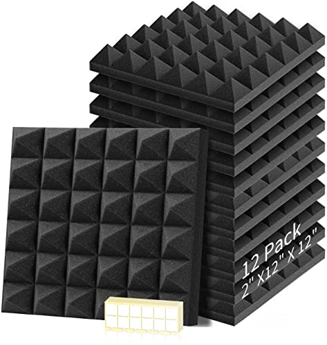 12 Stück akustikschaumstoff, schallschutz für Podcastsfür Podcast Aufnahmestudio, schalldämmung reduzieren Hall-Echo-Fliesen für Decken im Heimbüro, doppelseitigem Kleber, Pyramiden, 30x30x5