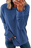 FANGJIN Pullover Damen Sweatshirt elegant Einfarbiges Langarmshirt Baumwolle Classic Basic top Rundhals-Ausschnitt Sport Kleidung Activewear für Damen (Marineblau,M)