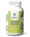 VITA1 Grüner Kaffee Extrakt 450mg • 90 Kapseln (Monatspackung) • 10:1 Extrakt mit 18 Aminosäuren, Kalium, Calcium
