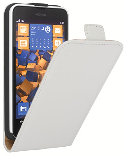 mumbi Echt Leder Flip Case kompatibel mit Nokia Lumia 630 / 635 Hülle Leder Tasche Case Wallet, weiss