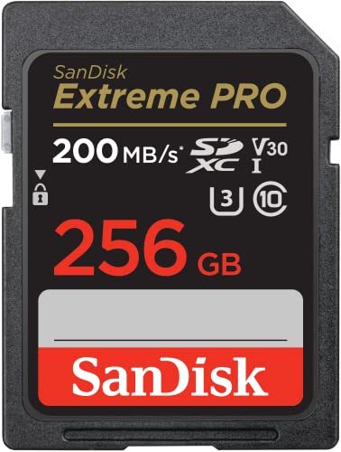 SanDisk Extreme PRO SDXC UHS-I Speicherkarte 256 GB (V30, Übertragungsgeschwindigkeit 200 MB/s, U3, 4K UHD Videos, SanDisk QuickFlow-Technologie, temperaturbeständig)
