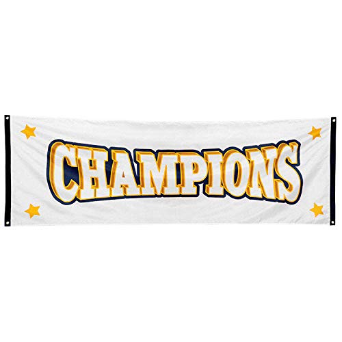 Boland 44771 - Banner Champions, Größe 74 x 220 cm, Flagge aus Polyester, Fahne, Zieleinlauf, Gewinner, Siegerehrung, Sportfest, Party