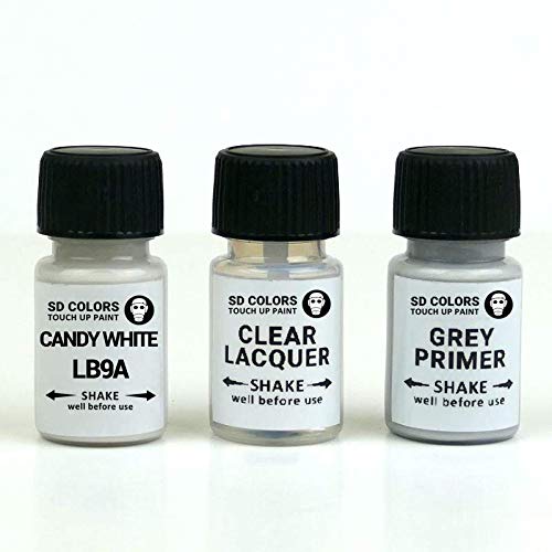 SD COLORS Candy White LB9A B9A B4 Ausbesserungslack, 8 ml, Reparatur-Pinsel, Farbcode LB9A B9A B4 Candy White (Lack + Grundierung + Lack)