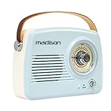FREESOUND-VR30 - MADISON - Langlebiges, batteriebetriebenes Vintage-Radio mit Bluetooth und UKW - 30W - Hellblau