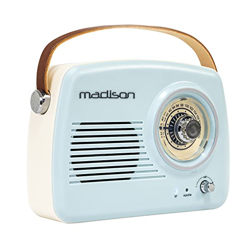 FREESOUND-VR30 - MADISON - Langlebiges, batteriebetriebenes Vintage-Radio mit Bluetooth und UKW - 30W - Hellblau