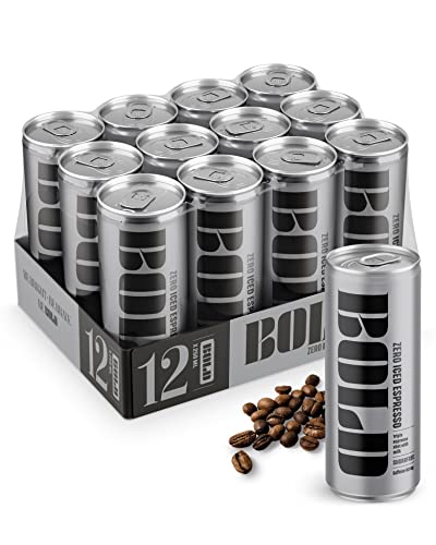 BOLD Zero Iced Espresso | Zucker- & Kalorienfrei I Natürlicher Energy Drink | Eiskaffee mit 2x mehr Koffein & weniger Zucker als herkömmliche Wachmacher | Coffee to go 12x250ml-Dose