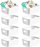 JMIATRY 8 Stück Aufbewahrungsbox Kunststoff Organizer Box 23.5x16x10cm Kunststoffbox Weiß, Kunststoff Aufbewahrungskorb für Küche, Schlafzimmer, Badezimmer