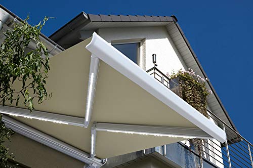 Home Deluxe - LED Vollkassettenmarkise mit Wind- und Sonnensensor - ELOS 585 x 300 cm, Sandfarben - komplett inkl. Montagematerial | Terrassenüberdachung Sonnenschutz Windschutz