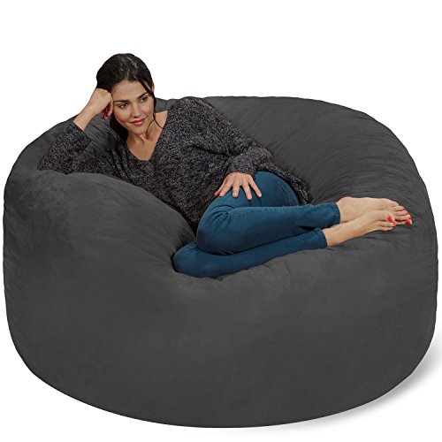 Chill Sacks Bohnenbeutelstuhl: Riesen Memory Foam Möbel Taschen und große Liege - großes Sofa mit großen Wasser resistent Soft Micro Suede Cover - Kohle, 5 Fuß
