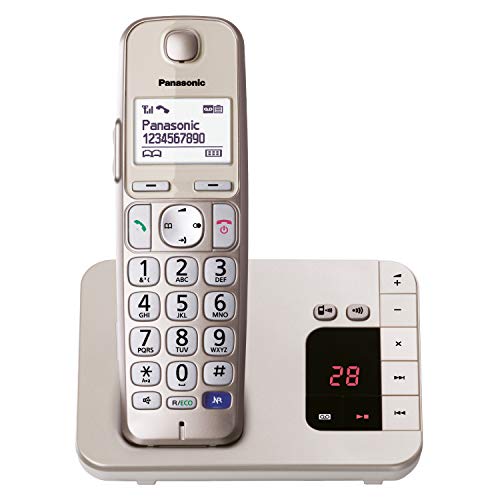 Panasonic KX-TGE220GN DECT Seniorentelefon mit Anrufbeantworter (schnurlos, hörgerätekompatibel, Großtastentelefon, strahlungsarm) champagner