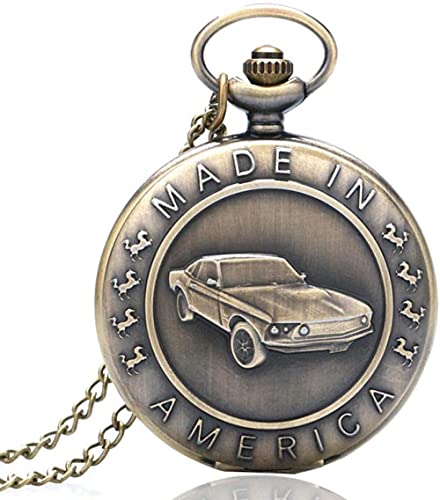 JWCN Taschenuhr Antike Bronze Quarz Taschenuhr Auto in Muster Designer Uhr Männer S Anhänger Geschenk mit Halskette Uptodate