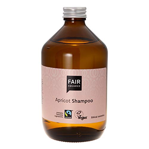 FAIR SQUARED 500ml Shampoo ohne Silikon und Parabene – Apricot Mildes Shampoo Vegan Naturkosmetik – Fairtrade Shampoo ohne Plastikverpackung in Braunglas