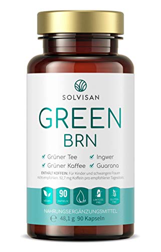 SOLVISAN GREEN BRN - schnell & einfach - Natürliches hochdosiertes Koffein aus Grünem Tee, Grünem Kaffee, Guarana, Ingwer und Mate - 90 Kapseln
