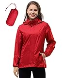 33,000ft Damen Wasserdichte Faltbar Regenjacke mit Kapuze, Leicht Atmungsaktive Windbreaker Jacke, Fahrradjacke für Frauen Fahrrad Sport Outdoorjacke