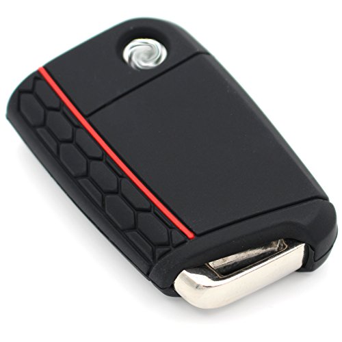 Schlüssel Hülle VB für 3 Tasten Auto Schlüssel Silikon Cover von Finest-Folia (Schwarz Rot)