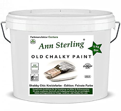 XL 5Kg. Ann Sterling Kreidefarbe Shabby Chic Farbe: Chalky White/Weiß 5Kg. Lack Chalky Paint