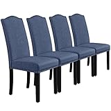Yaheetech Esszimmerstühle 4er Set Küchenstuhl mit Hoher Rückenlehne Moderne Stühle für Küche und Esszimmer, Beine aus Massivholz, gepolsterte Sitzfläche aus Leinen bis 136 kg Belastbar, Blau