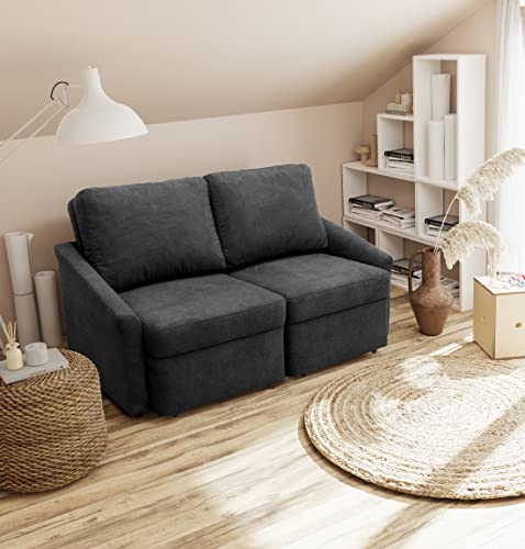 DOMO Collection Relax Couch | Dauerschläfer Boxspring Sofa mit Schlaffunktion | 2-Sitzer Schlafsofa Gästebett | 168 x 96 x 86 cm | dunkelgrau