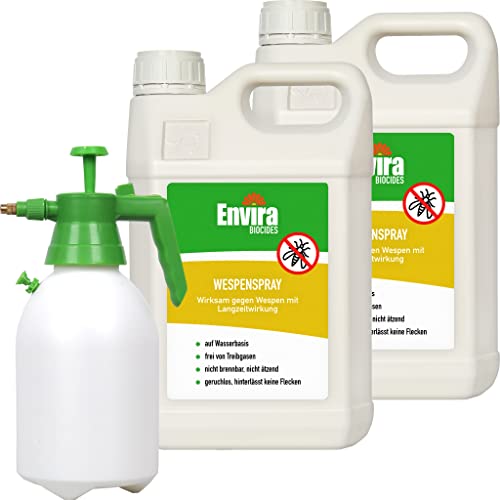 Envira Wespen-Spray gegen Wespen & Wespennester - Anti-Wespen-Spray zur Wespen-Abwehr mit Langzeitwirkung & auf Wasserbasis - 2 x 5 Liter + 2L Drucksprüher