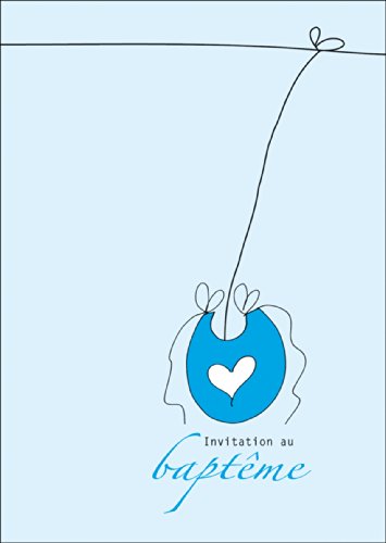 Schöne französische Taufeinladungskarte mit Lätzchen auf blau: Invitation au baptême • zauberhafte Baby Party Karte, Einladungs Klappkarte um Familie und Freunde einzuladen um mit der Familien zu feiern