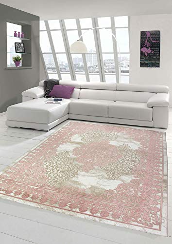 Merinos Wohnzimmerteppich mit Ornamenten Teppich Vintage in Rosa Beige Creme Größe 120x170 cm