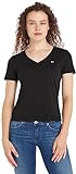Tommy Jeans Damen T-Shirt Kurzarm TJW Slim Soft V-Ausschnitt, Schwarz (Black), M
