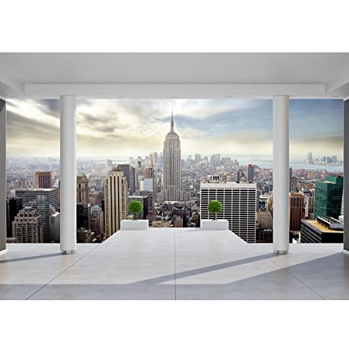 Fototapete Balkon New York 352 x 250 cm Vlies Tapeten Wandtapete XXL Moderne Wanddeko Wohnzimmer Schlafzimmer Büro Flur Blau 9204011a