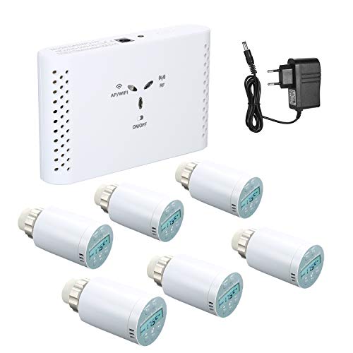 Kecheer WiFi Smart Thermostat,Gateway,Home Control Heizkörperthermostat,6 SEA801-WIFI (Tuya) Thermostate + 1 intelligentes Gateway SWG-03