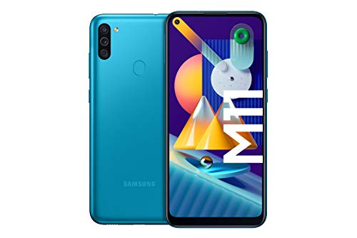 Samsung Galaxy M11 Android Smartphone ohne Vertrag, Triple-Kamera, 6,4 Zoll HD+ Infinity-O Display, großer 5.000 mAh Akku, 32 GB/3GB, Handy in Blau, deutsche Version exklusiv bei Amazon